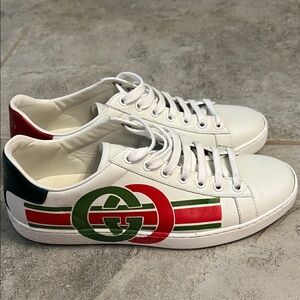 Gucci White Sneakers with Red and Green Logo